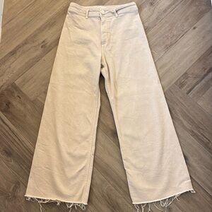 Zara “The Marine Straight” pant in Sand with raw hem